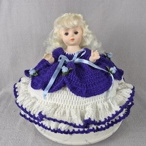 Vintage Collectible Bed Doll – Purple & White Crochet Outfit – Handmade – NEW